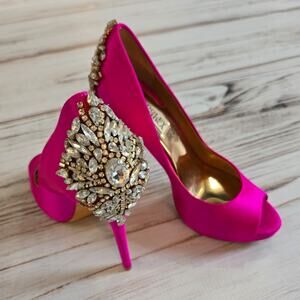 Badgley Mischka Kiara Stacked Heel Stiletto Open Toe Pumps Pink sz 7